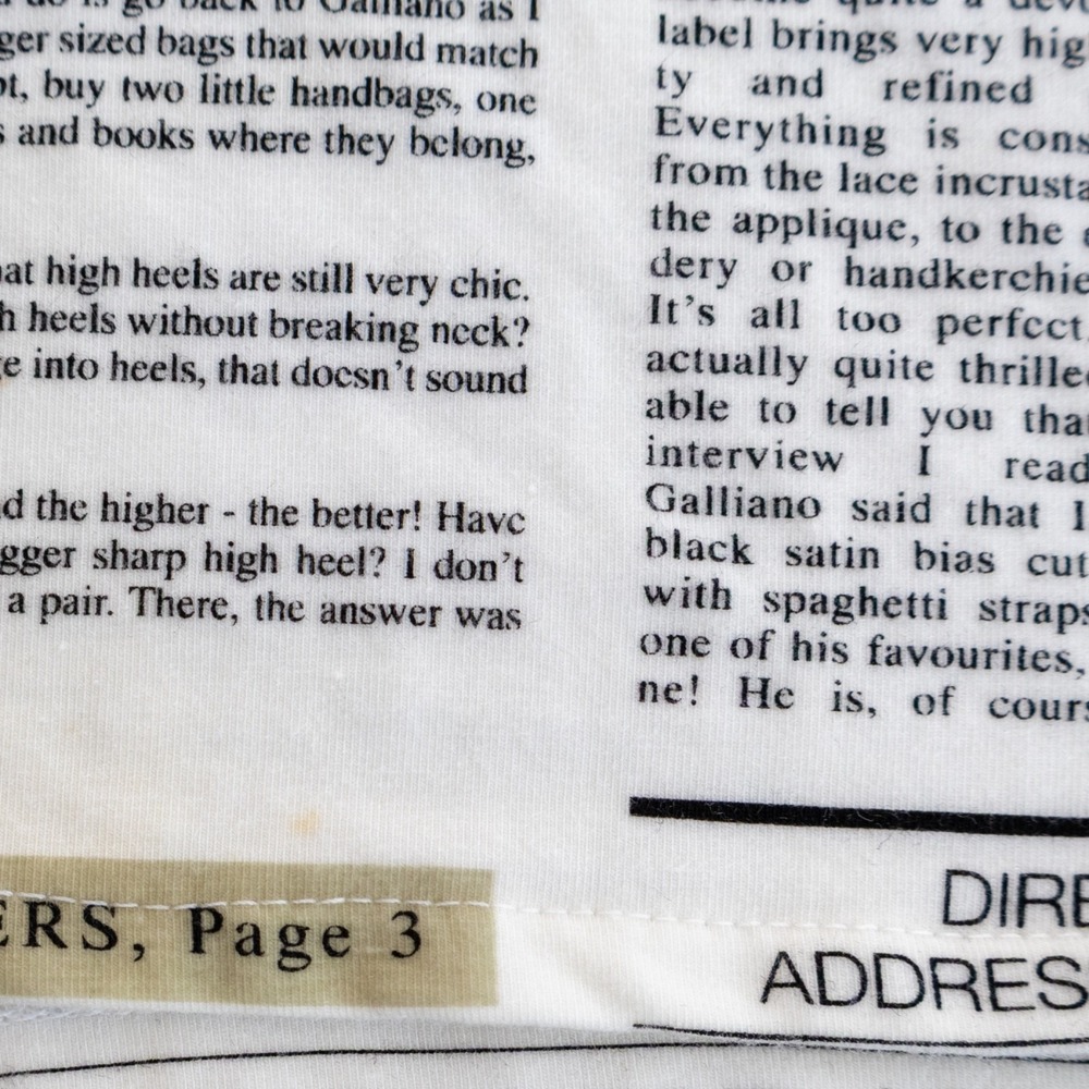 John Galliano Newspaper Print Camisole Top XL Lace Trim France Y2K Designer Rare - Picture 7 of 7